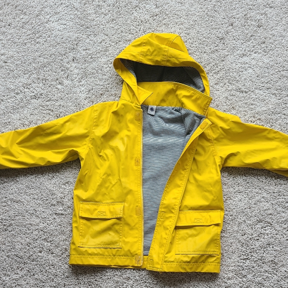 Petit Bateau Yellow Raincoat with Hood and Waterproof Material